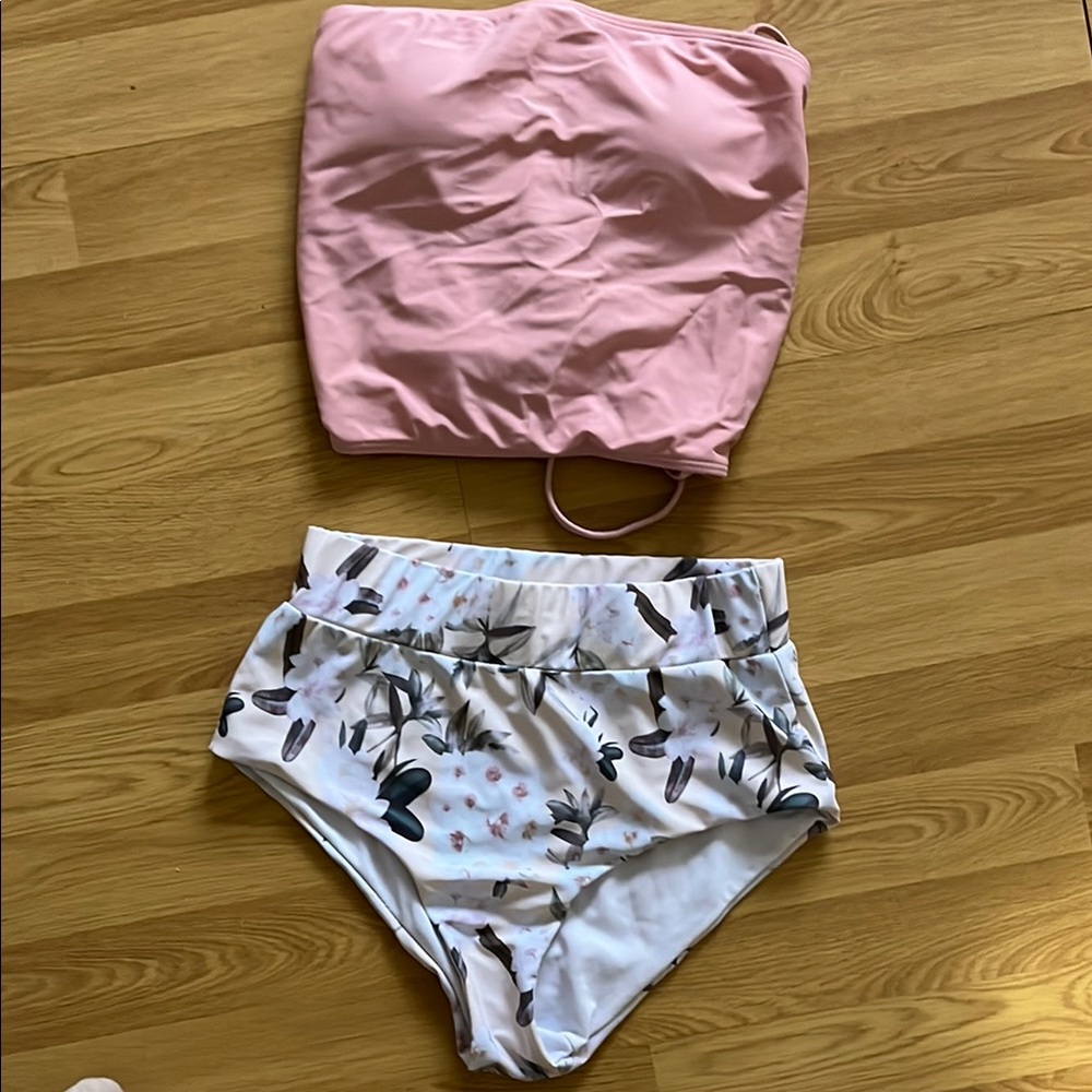Pink and Floral Two-Piece Swimsuit geode swimwear